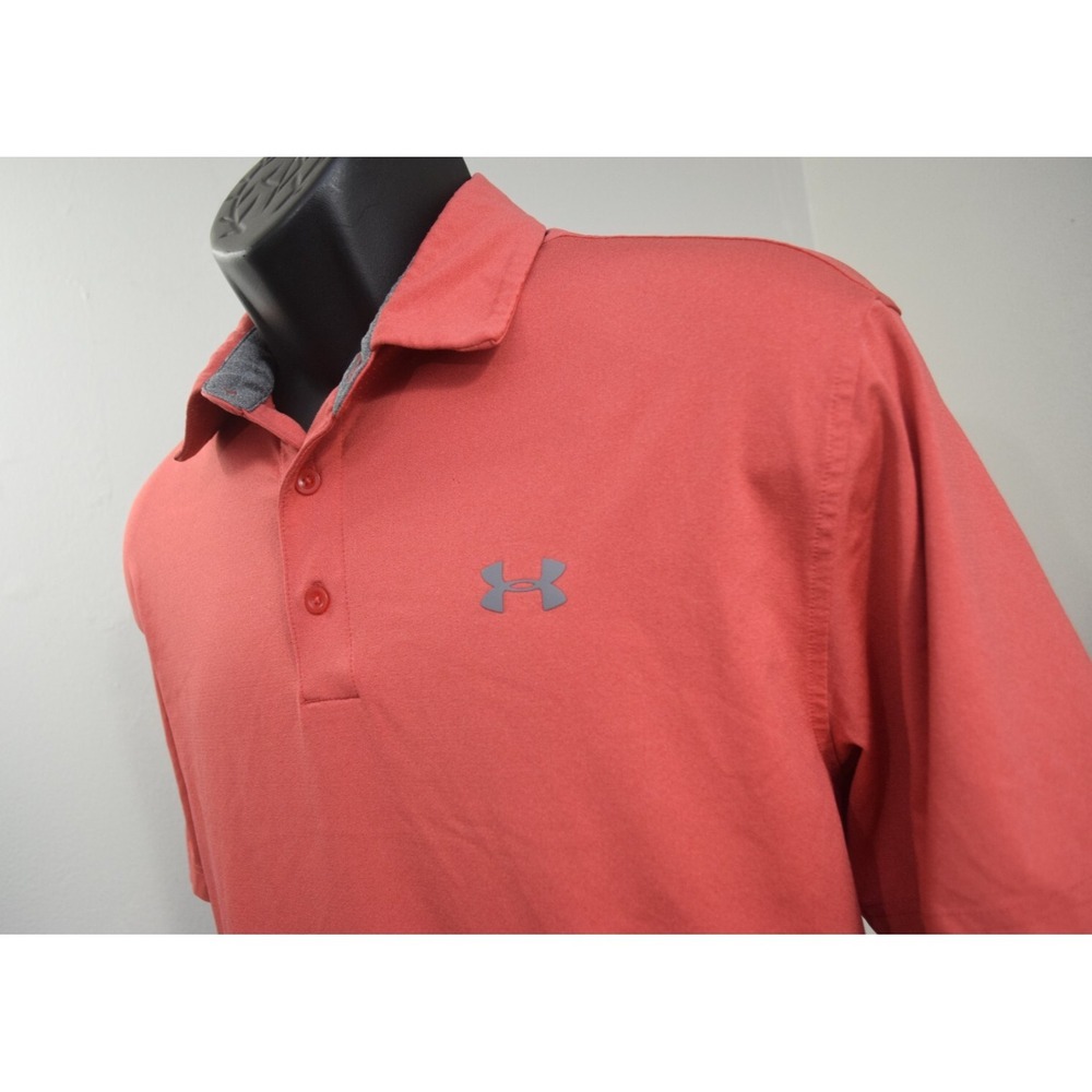 Under Armour Golf Polo Pink‎ HeatGear Loose Wicking Short Sleeve Mens Size Large